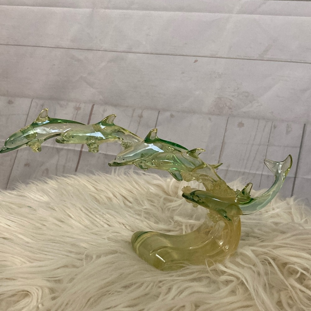 Vintage Lucite 5 Dolphins Riding a Wave Figurine